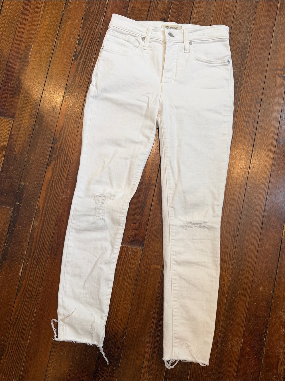 Madewell White Skinny Distressed Jeans